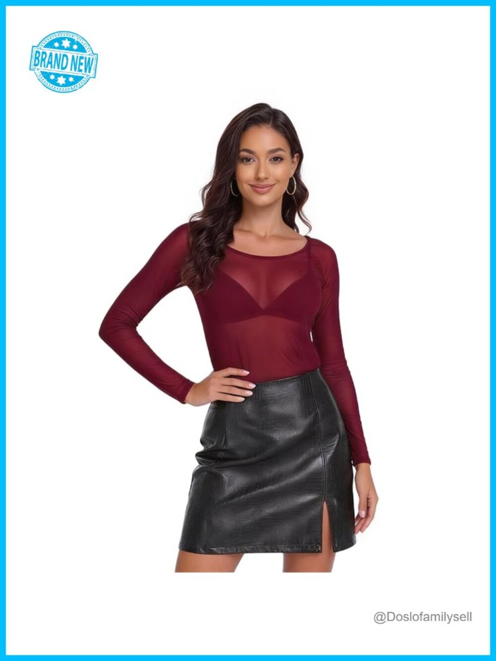 Women's Sheer Mesh Long Sleeve Tee Bodycon See Through Clubwear Top